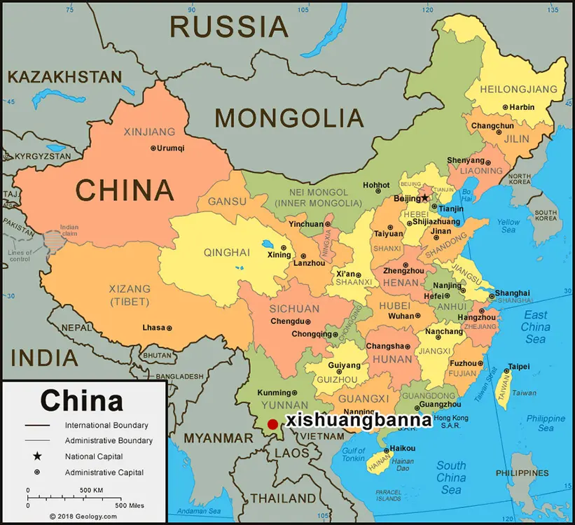 Xishuangbanna's Location on a China Map