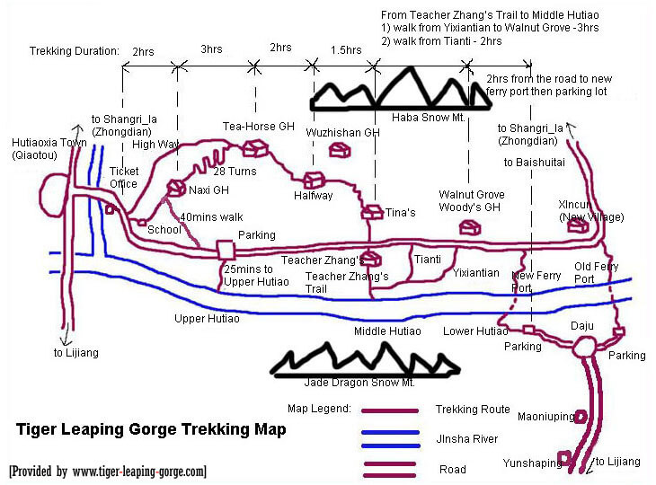 Tiger Leaping Gorge Hiking Map