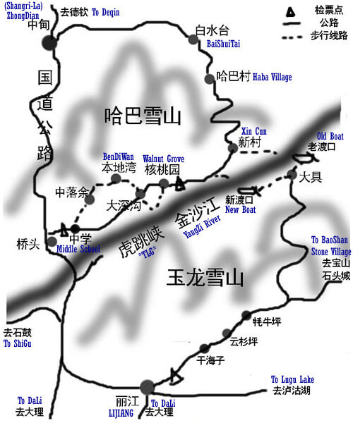 Tiger Leaping Gorge Hiking Map