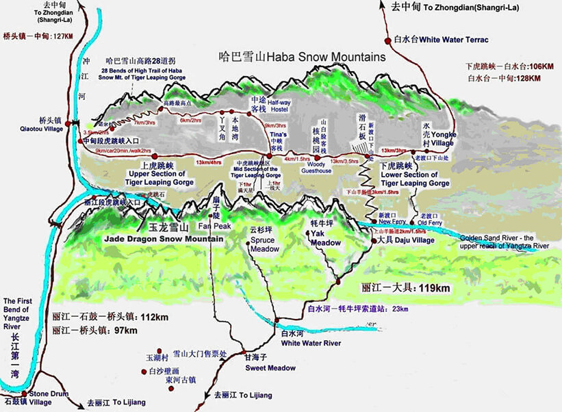 Tiger Leaping Gorge Hiking Map
