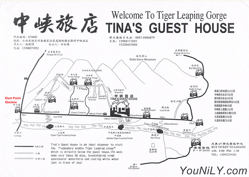 Tiger Leaping Gorge Hiking Map